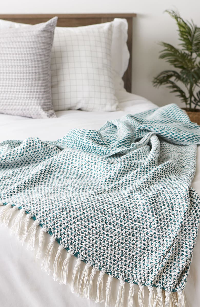 Design Imports Tassel Woven Cotton Throw Blanket, Alternate, color, Green