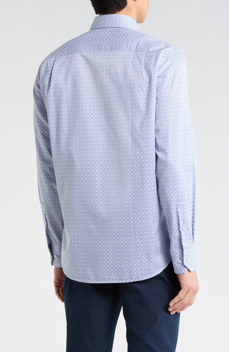 David Donahue Geometric Print Sport Shirt, Alternate, color, Sky/ Multi