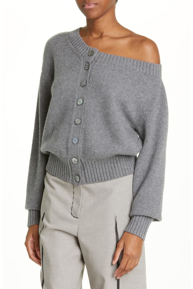 Agnes One-Shoulder Cashmere Cardigan, Alternate, color, GREY