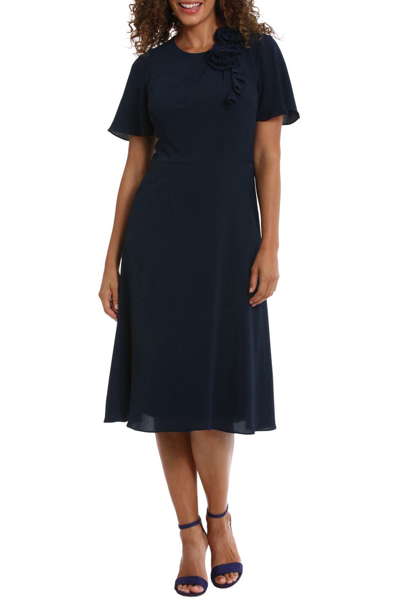 London Times Rosette Flutter Sleeve Fit & Flare Dress, Main, color, 