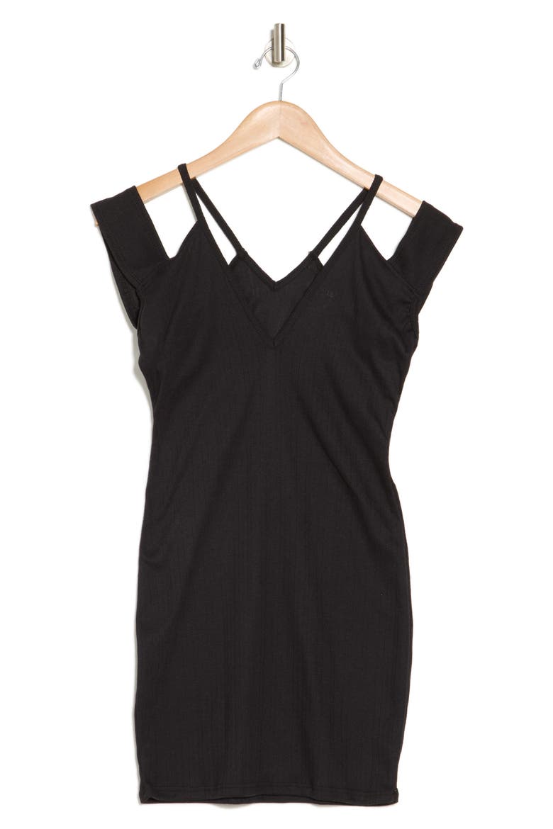 Tie Die Cold Shoulder Dress, Alternate, color, BLACK