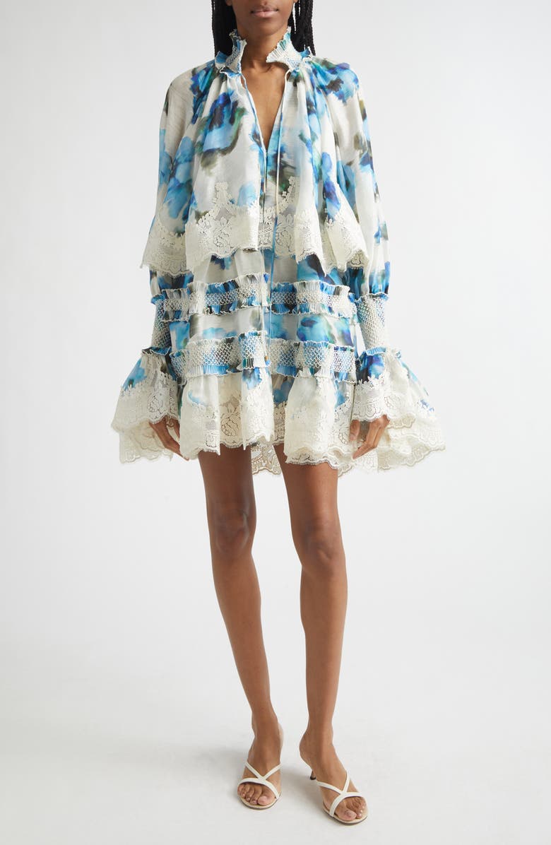 Zimmermann Alchemy Shirred Minidress, Main, color, Blue Poppy