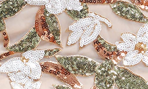 DRESS THE POPULATION DRESS THE POPULATION SHAILENE SEQUIN FLORAL STRAPLESS MIDI COCKTAIL DRESS