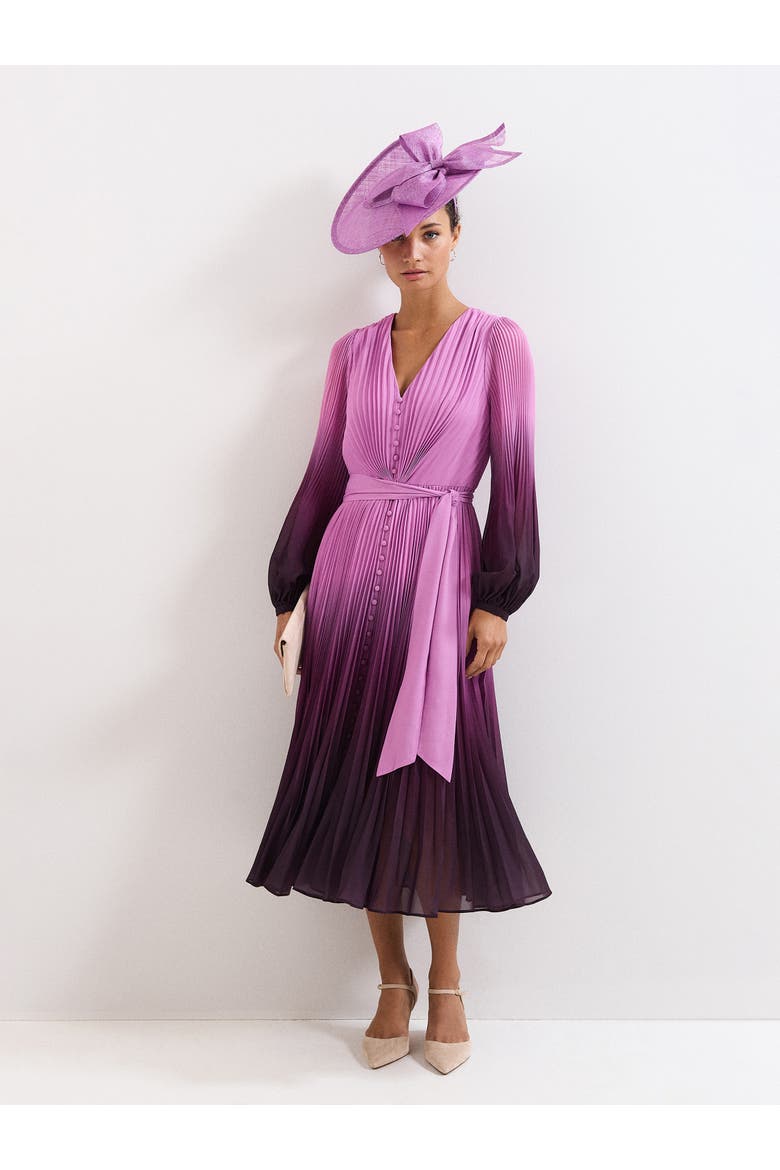 Mira Ombre Tie Waist Midi Dress, Alternate, color, Purple