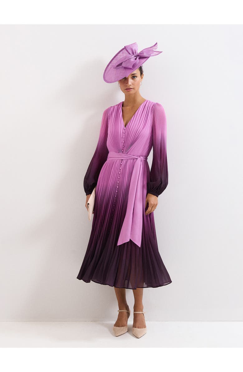 Phase Eight Mira Ombre Tie Waist Midi Dress, Alternate, color, Purple
