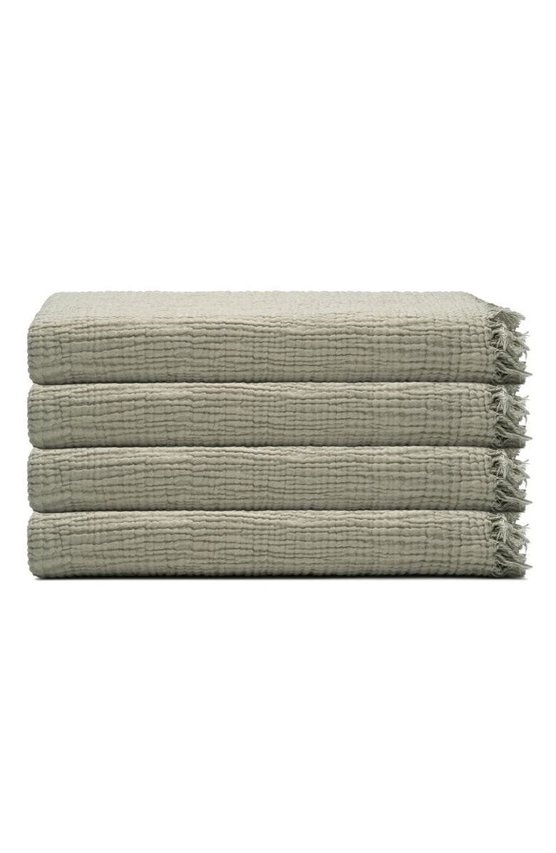 Olive & Linen Soho Supersoft 4-Layer Cotton Gauze Hand Towel Bundle, Main, color, Olive