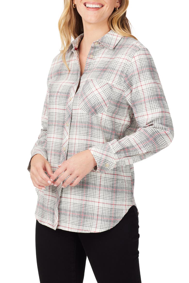 Boyfriend Plaid Cotton Button-Up Shirt, Alternate, color, IVORY MULTI
