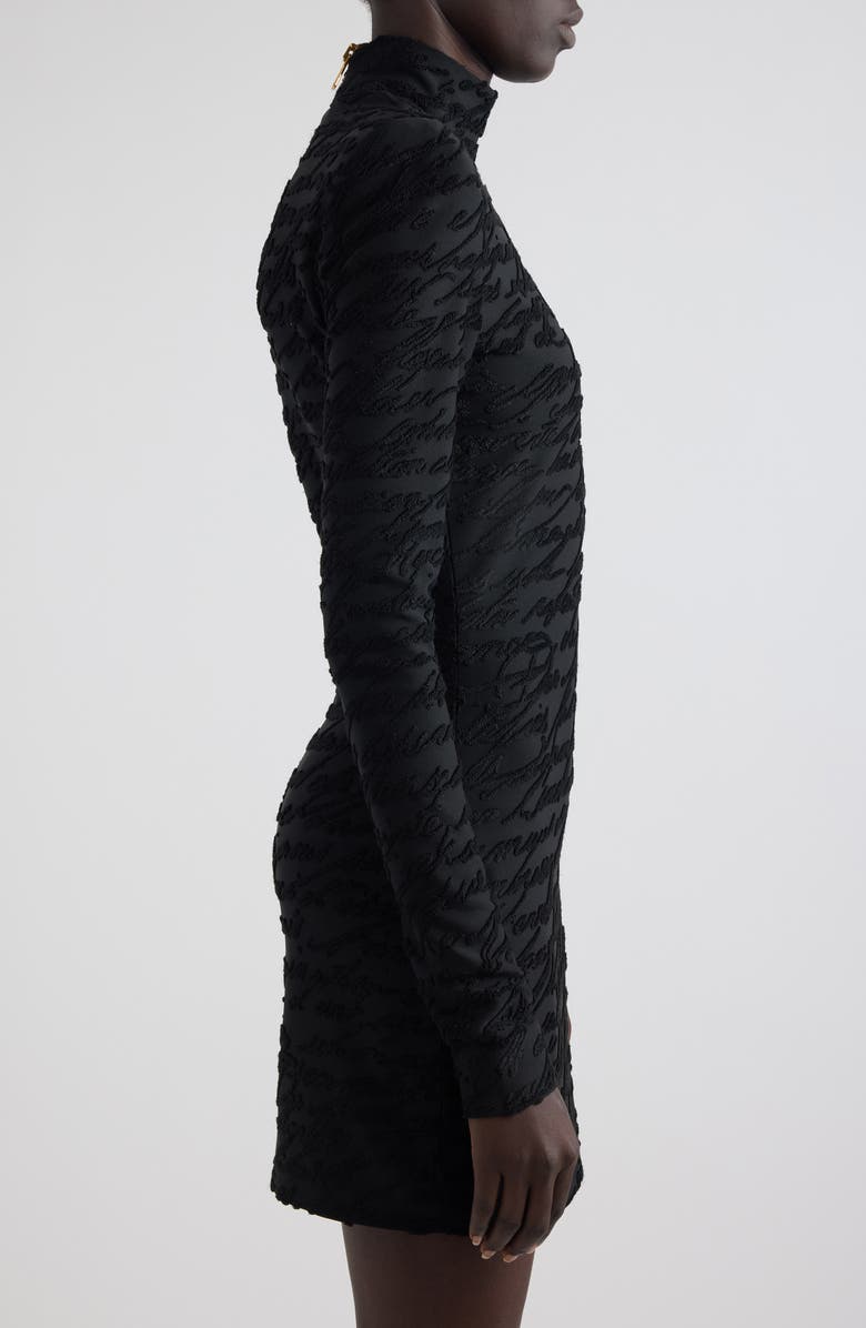 Balmain Love Letter Jacquard Long Sleeve Minidress, Alternate, color,