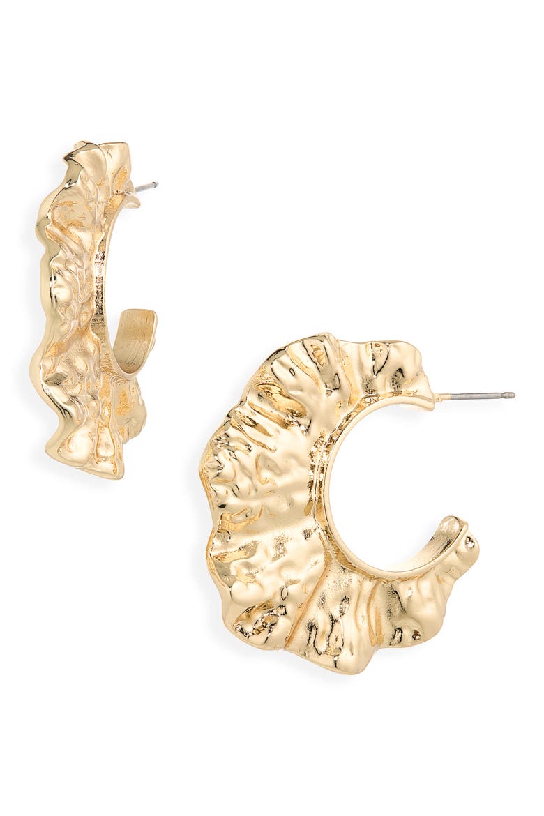 Ruffle Texture Hoop Earrings, Main, color, GOLD
