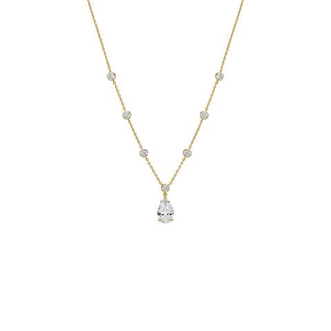 Fancy CZ Pear Drop Bezel Chain Necklace