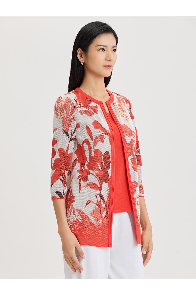 Floral Jacquard Flat Knit Jacket, Alternate, color, Cherry/Peach/Ivory/Black