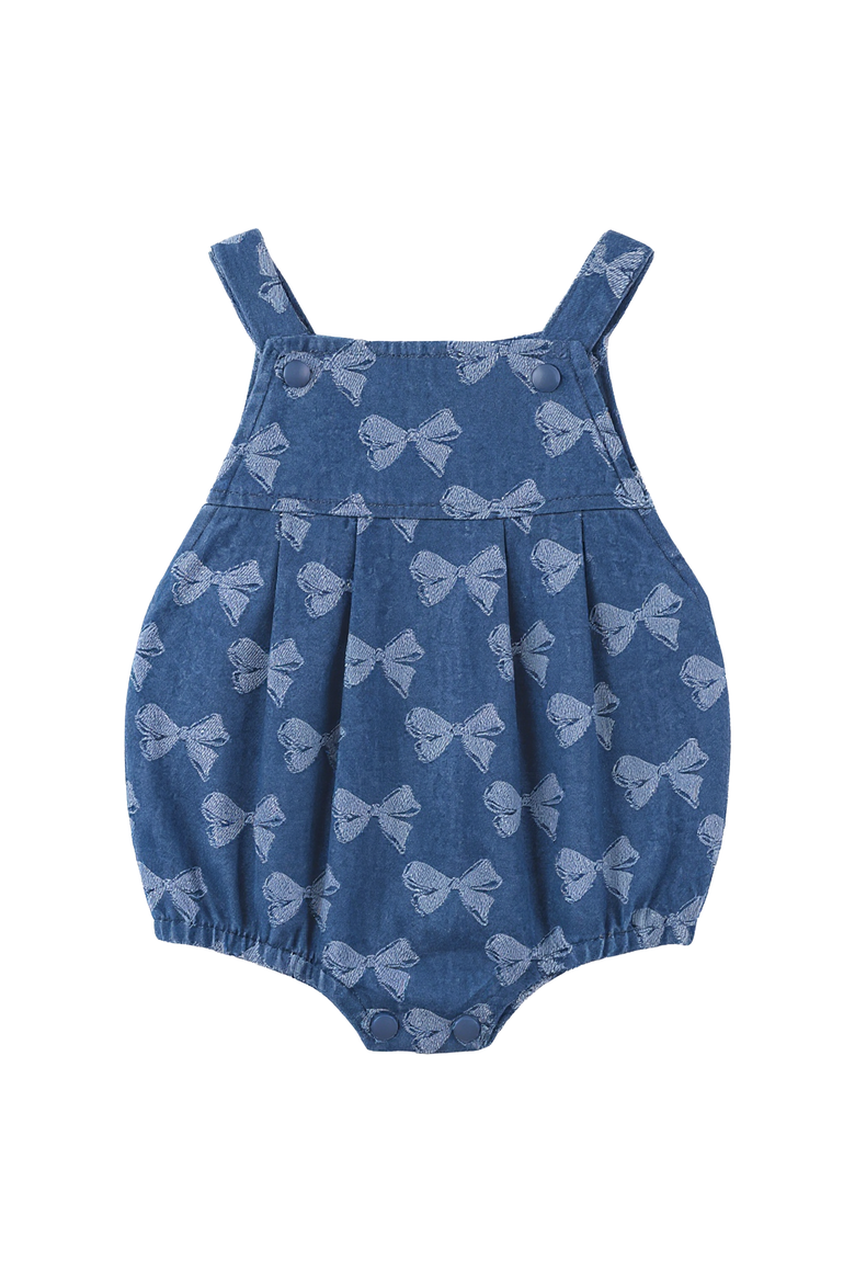 Girl Bow Denim Button Bottom Elastic Leg Overall, Alternate, color, Light Denim