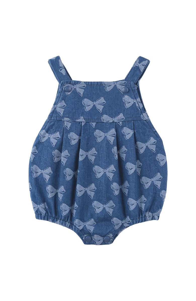 Puddles Girl Bow Denim Button Bottom Elastic Leg Overall, Main, color, Light Denim
