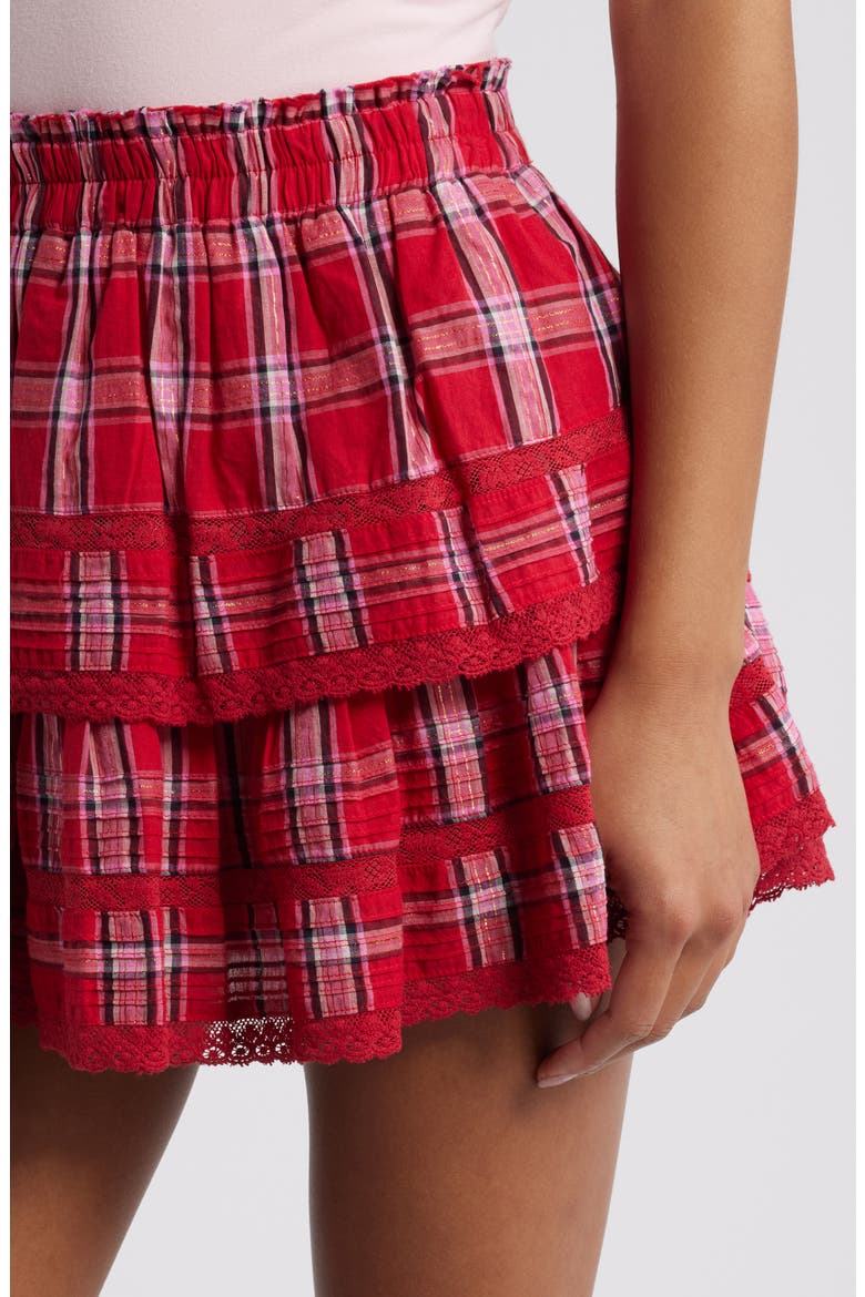Tiered Ruffle Miniskirt, Alternate, color, CHERRY JUBILEE