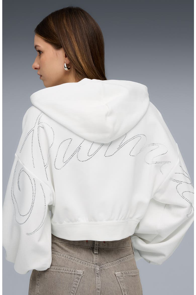 Essentials Bedazzled Rhinestone Embellished Cropped Graphic Hoodie, Alternate, color, PUMA WHITE