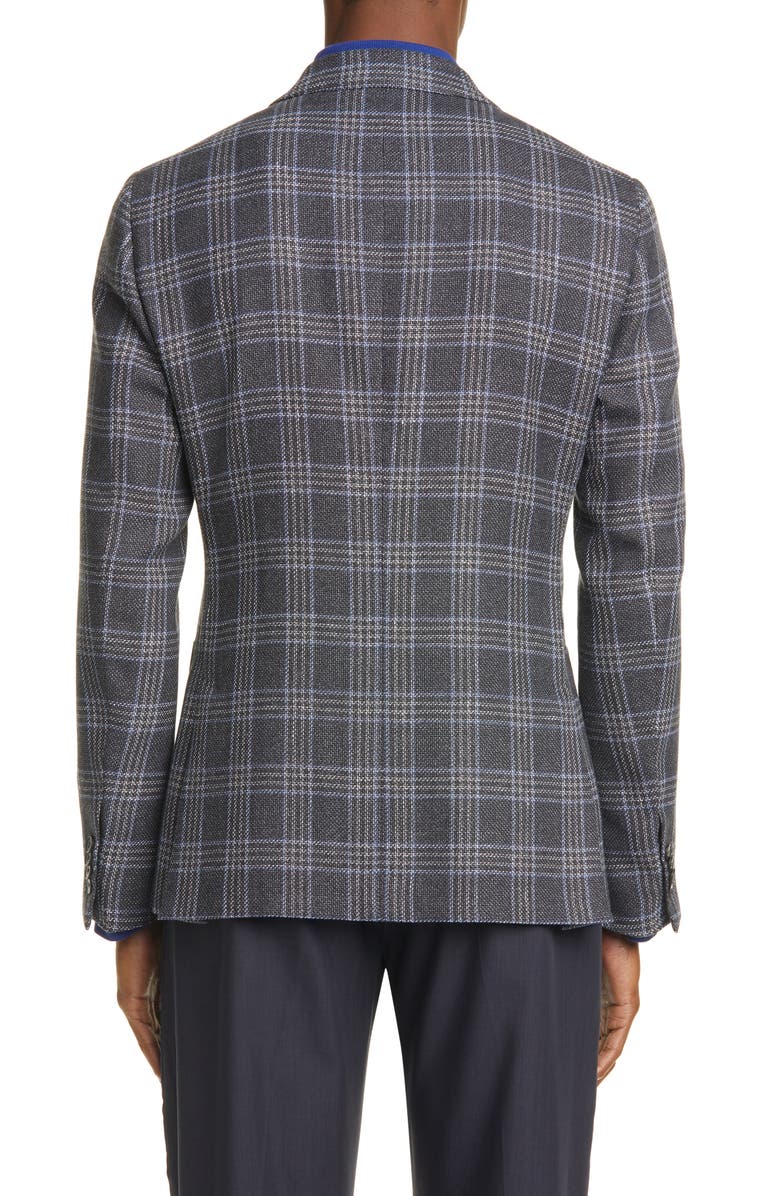 Z Zegna Trim Fit Plaid Wool & Linen Sport Coat, Alternate, color,