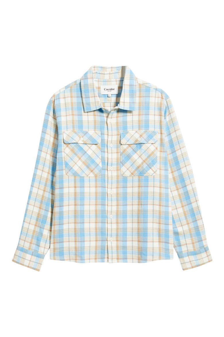 Plaid Cotton Flannel Button-Up Shirt, Alternate, color, BLU