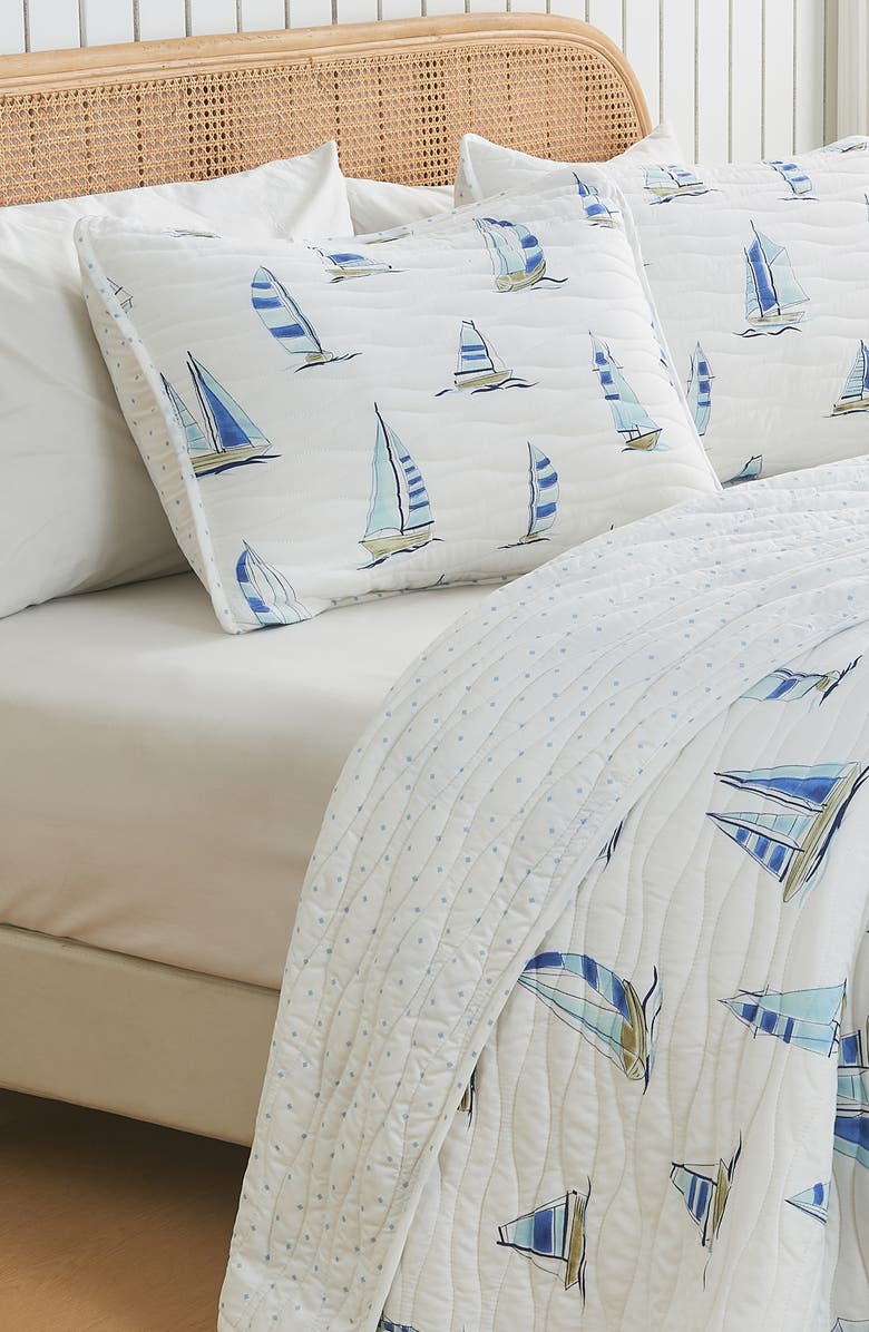 Woven & Weft Sailboat Reversible Quilt Set, Alternate, color, Blue Watercolor Sailboats