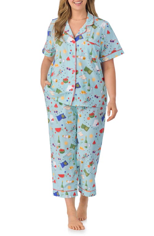 Shop Bedhead Pajamas Print Stretch Organic Cotton Jersey Crop Pajamas In Garden Grazing