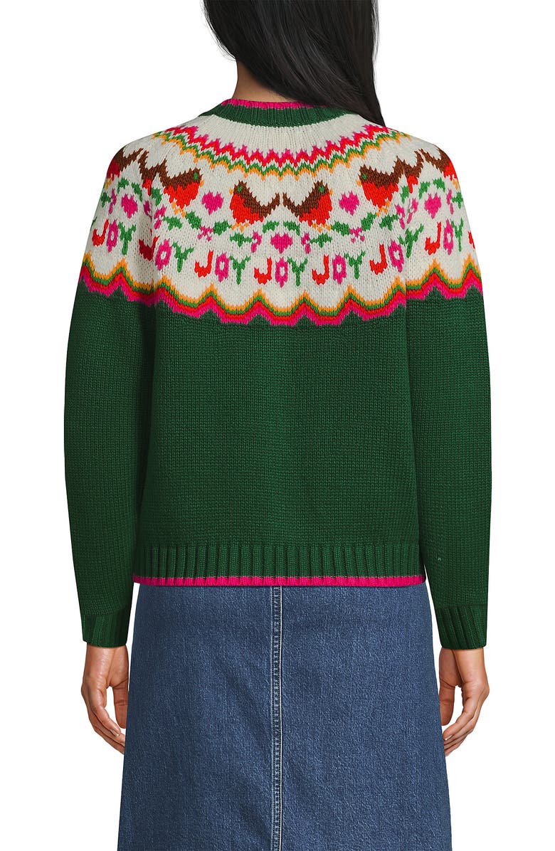 Lands' End Lofty Birdseye Fair Isle Cardigan Sweater, Alternate, color, Joy Birds/Green