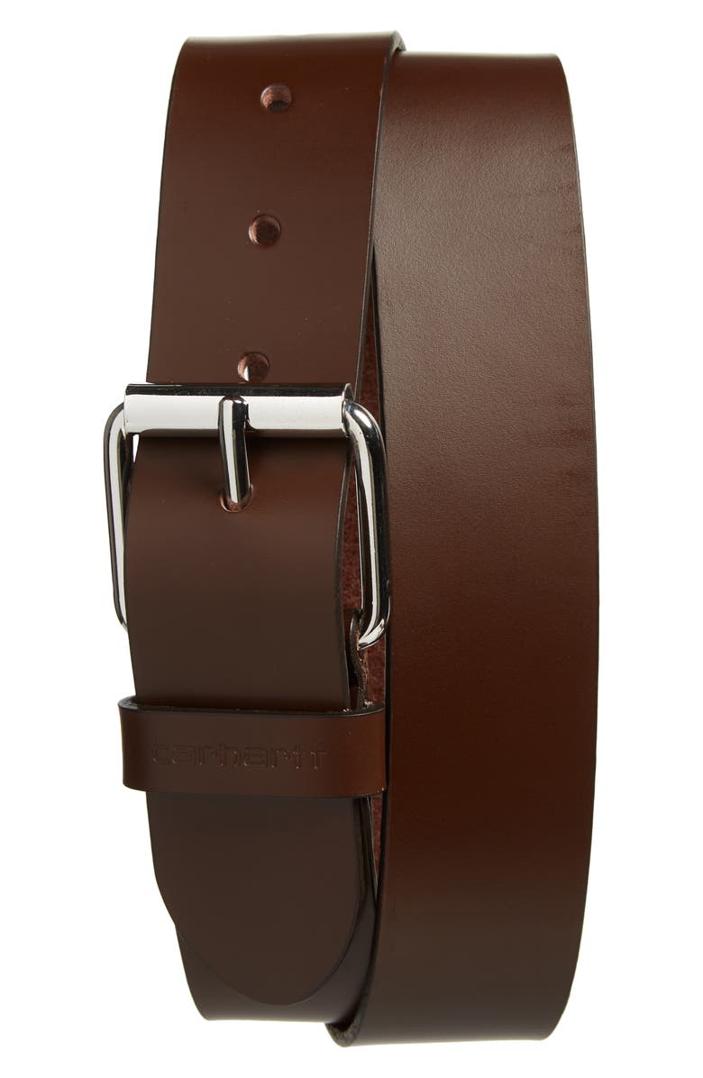 Carhartt Work In Progress Carthartt Work in Progress Script Leather Belt, Main, color,
