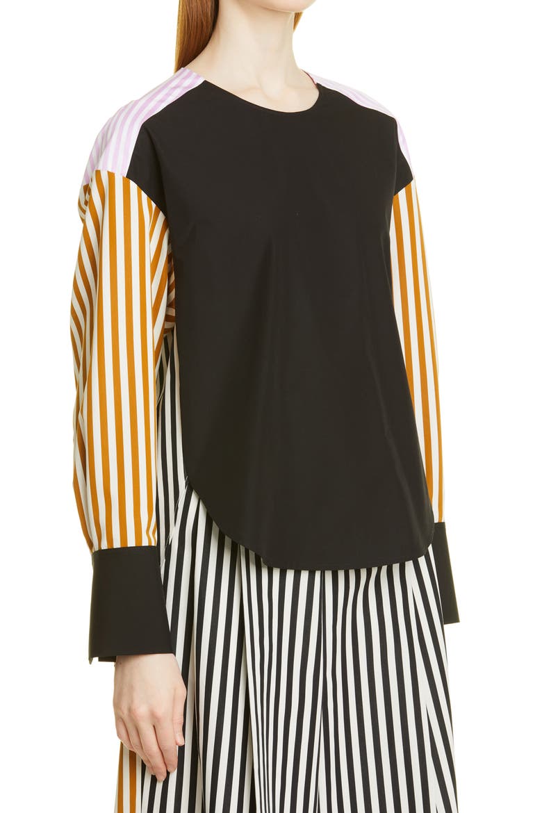 Ellis Mixed Stripe Cotton Top, Alternate, color, BLACK STRIPE COMBO