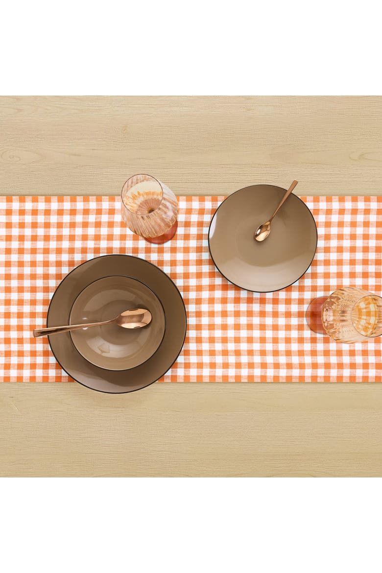 Linen Table Runner - Gingham Check, Alternate, color, Muskmelon