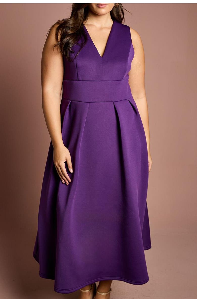 Coast Plus V-Neck Plunge Midi Dress, Alternate, color, Purple