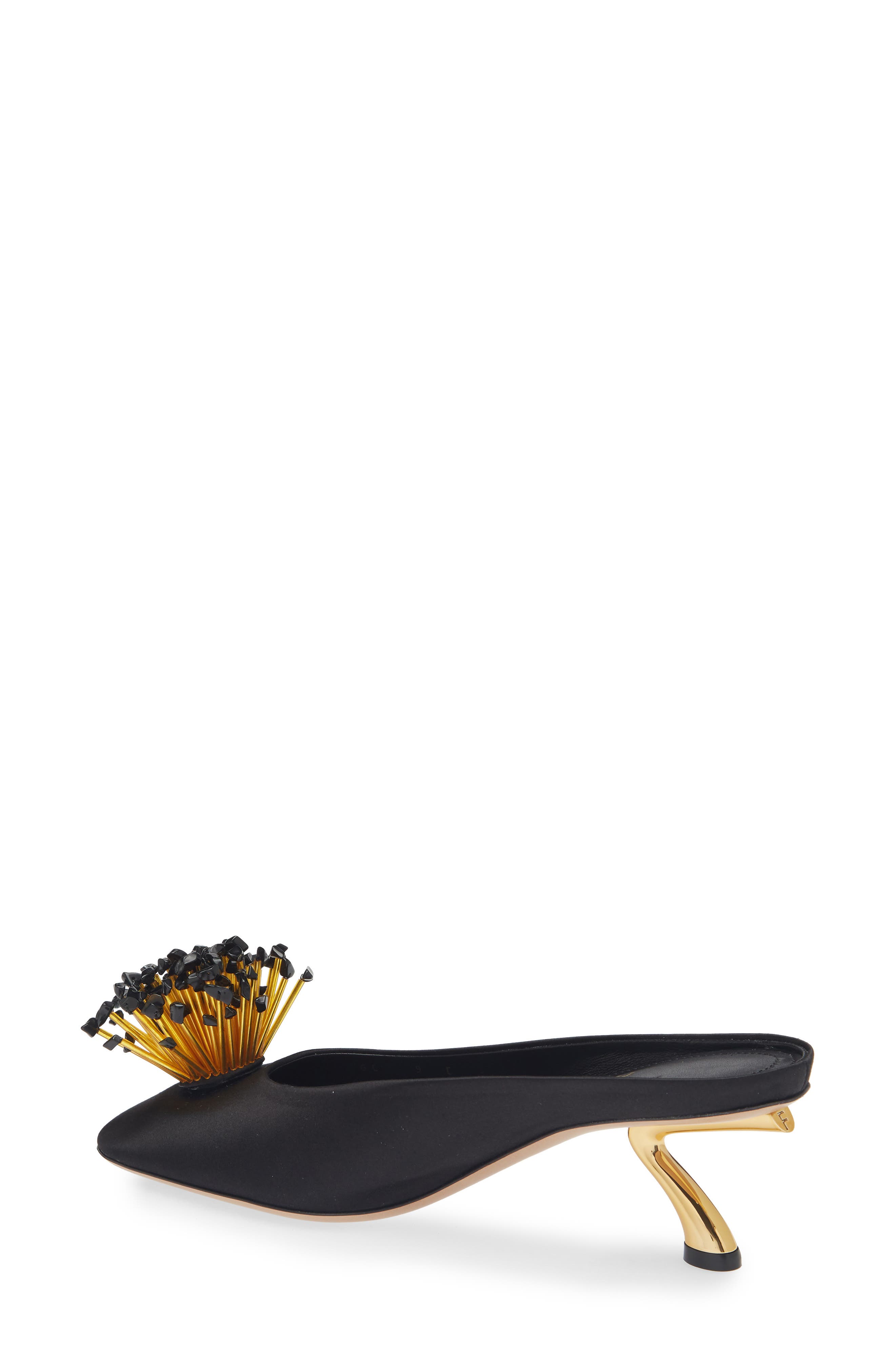 FERRAGAMO Safi Beaded Kitten Heel Mule, Alternate, color, Black