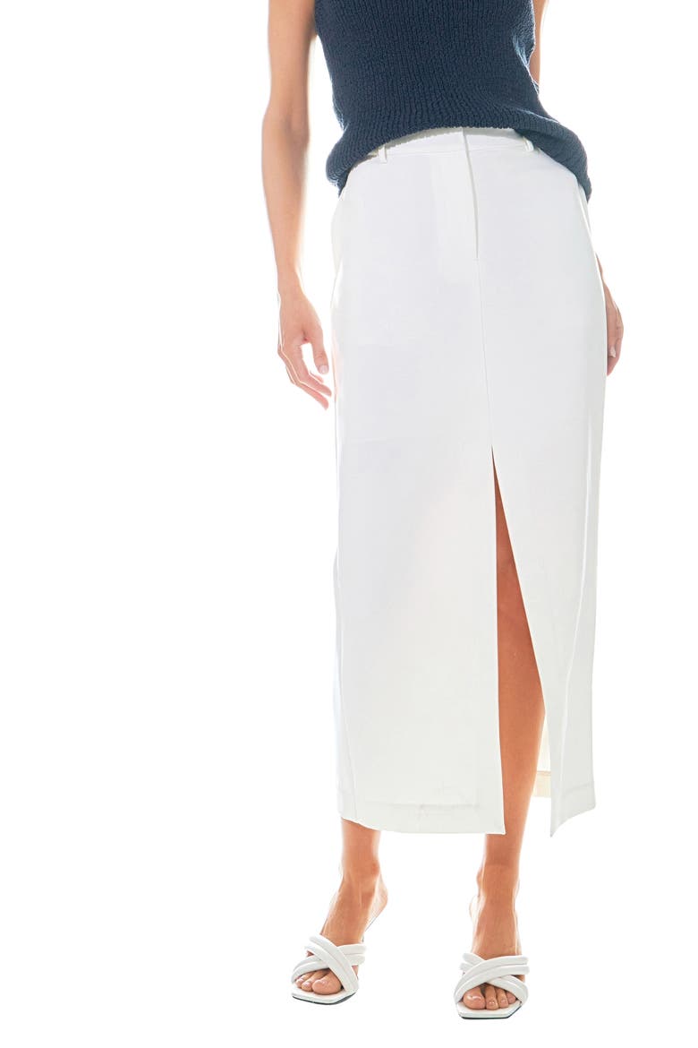 Front Slit Mid Rise Maxi Skirt, Alternate, color, WHITE