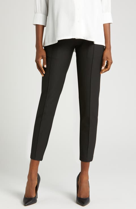 Women's Slim Leg Over-Belly Maternity Dress Pants in Black Italian Stretch Suiting Fabric
