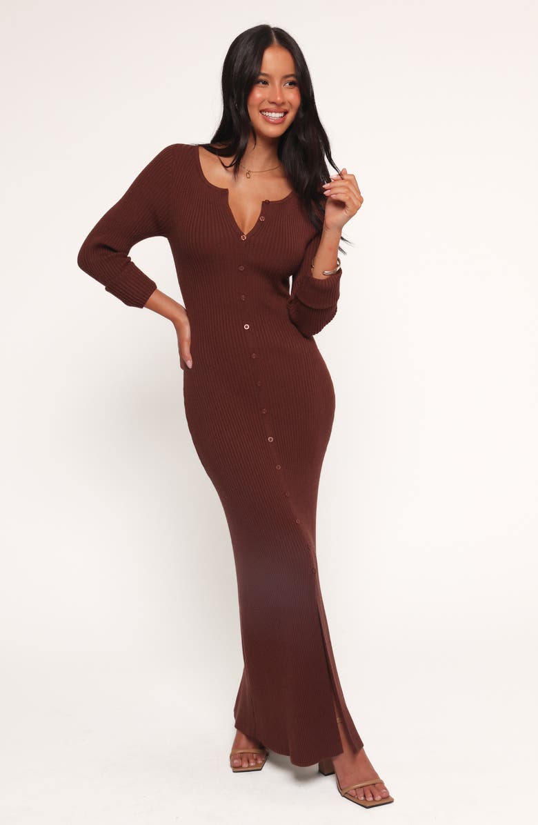 Petal & Pup Marshall Long Sleeve Rib Knit Maxi Dress, Alternate, color, Chocolate