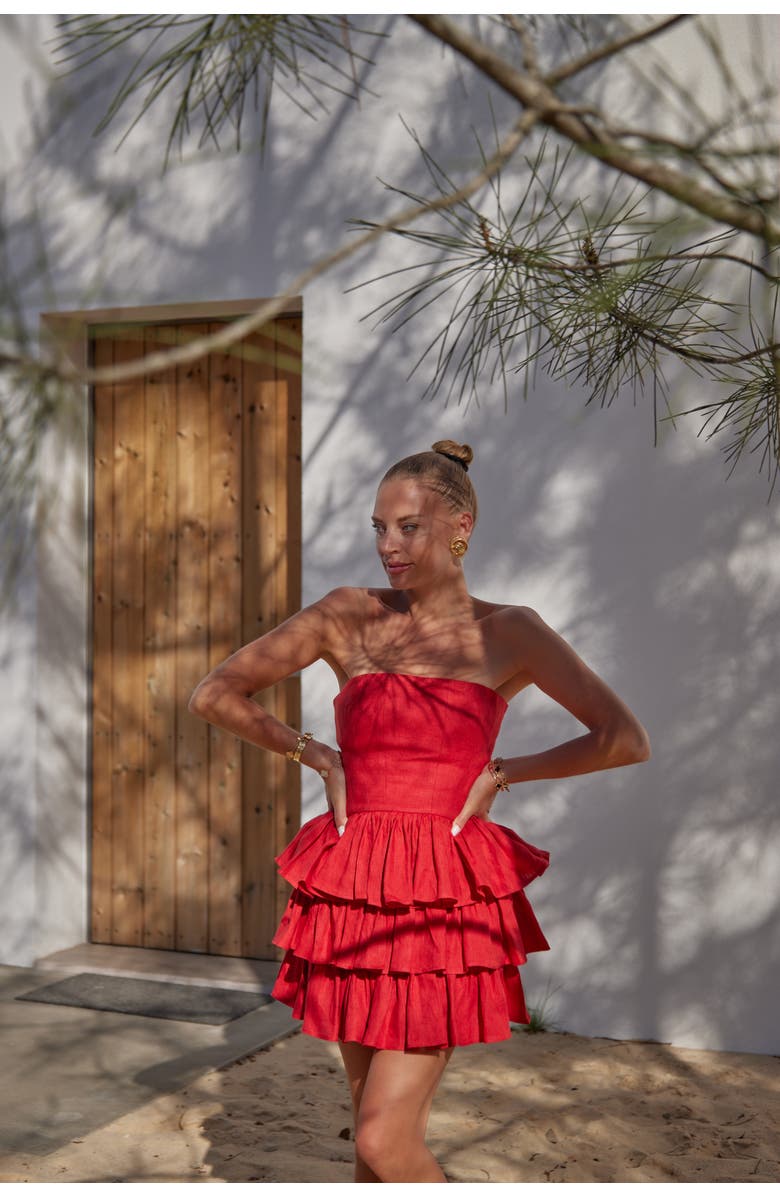 Labeca London Mila Linen Strapless Mini Dress, Alternate, color, 