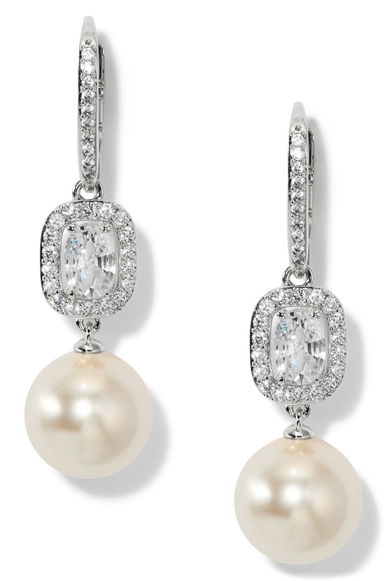 Undersea Imitation Pearl Leverback Drop Earrings, Main, color, RHODIUM