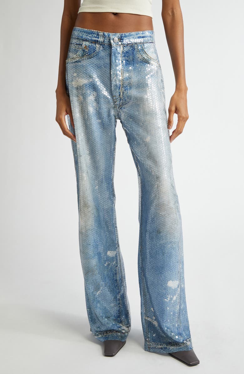 Acne Studios Paypa Sequin Trompe l'Oeil Georgette Wide Leg Pants