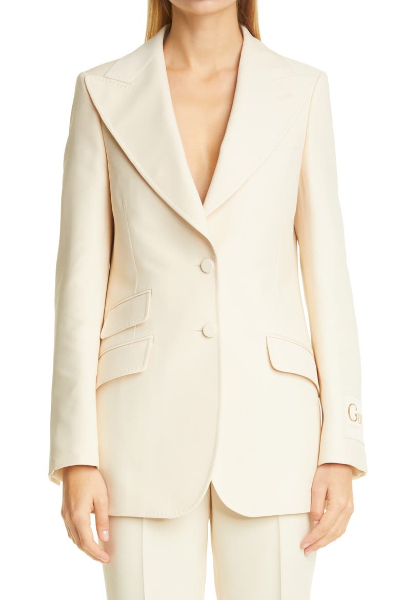 Original Label Silk & Wool Cady Crepe Blazer, Main, color, GARDENIA/ MIX