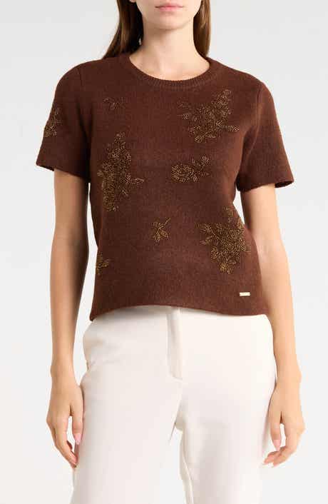 Beaded Short Sleeve Sweater