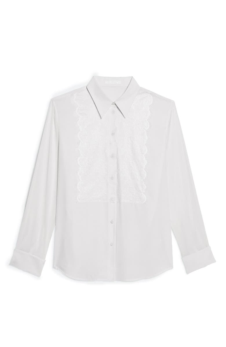 Helmut Lang Mixed Media Lace Button-Up Shirt, Alternate, color, White - 100