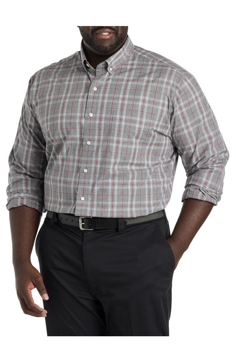 Oak Hill by DXL Big & Tall Heathered Large Plaid Sport Shirt, Alternate, color, Grey