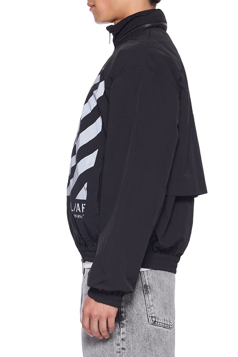Reflective Diagonal Windbreaker Jacket, Alternate, color, BLACK