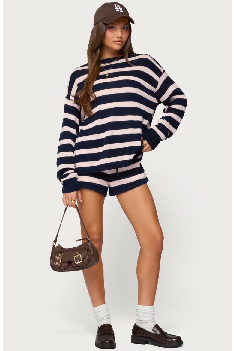 Amaris Stripe Drawstring Cotton Shorts, Alternate, color, NAVY-AND-PINK