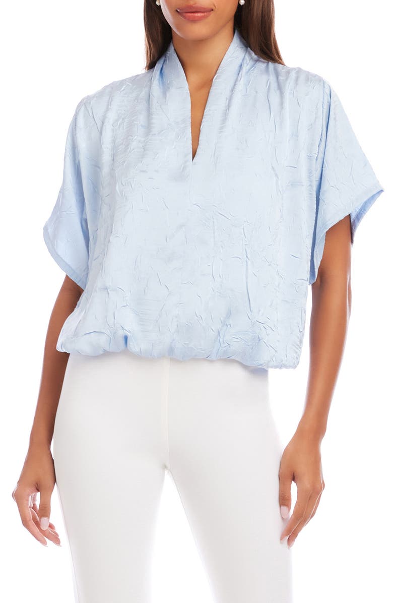 Karen Kane Crushed Satin V-Neck Top, Main, color, Light Blue