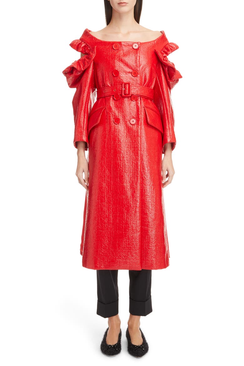 Laminated Tweed Coat, Main, color, RED