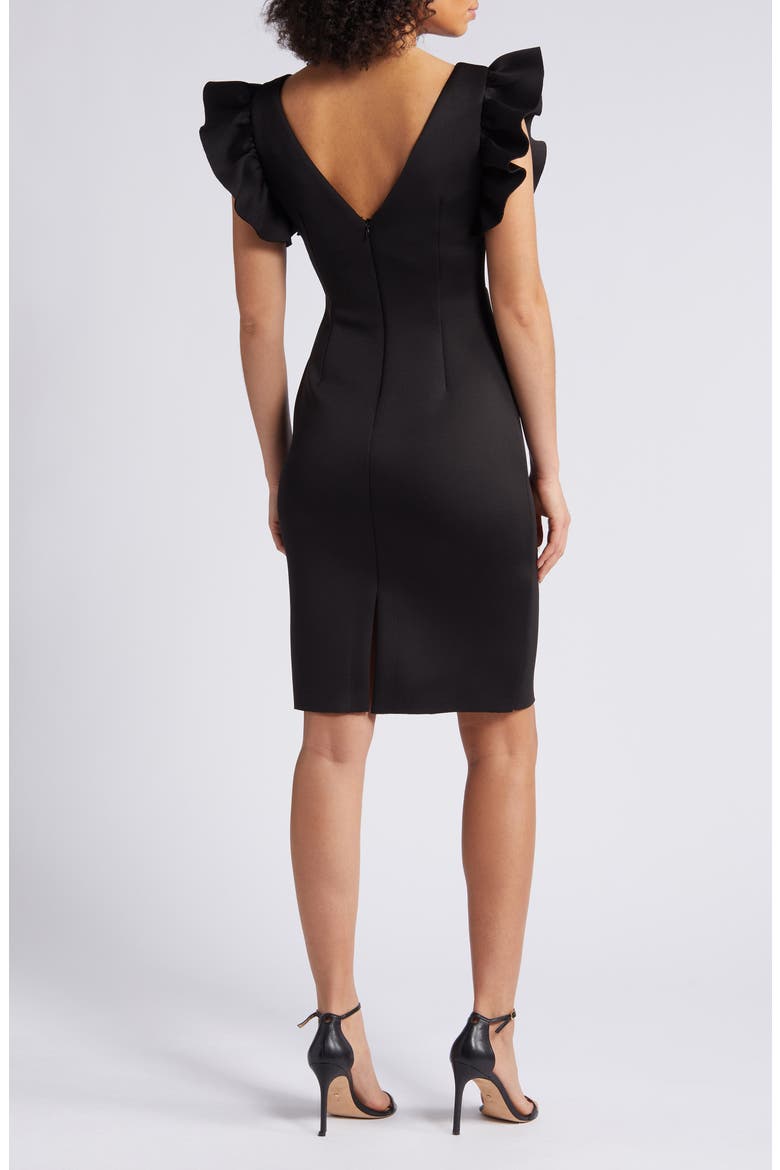 Ruffle Sleeve Scuba Crepe Cocktail Sheath Dress, Alternate, color, BLACK