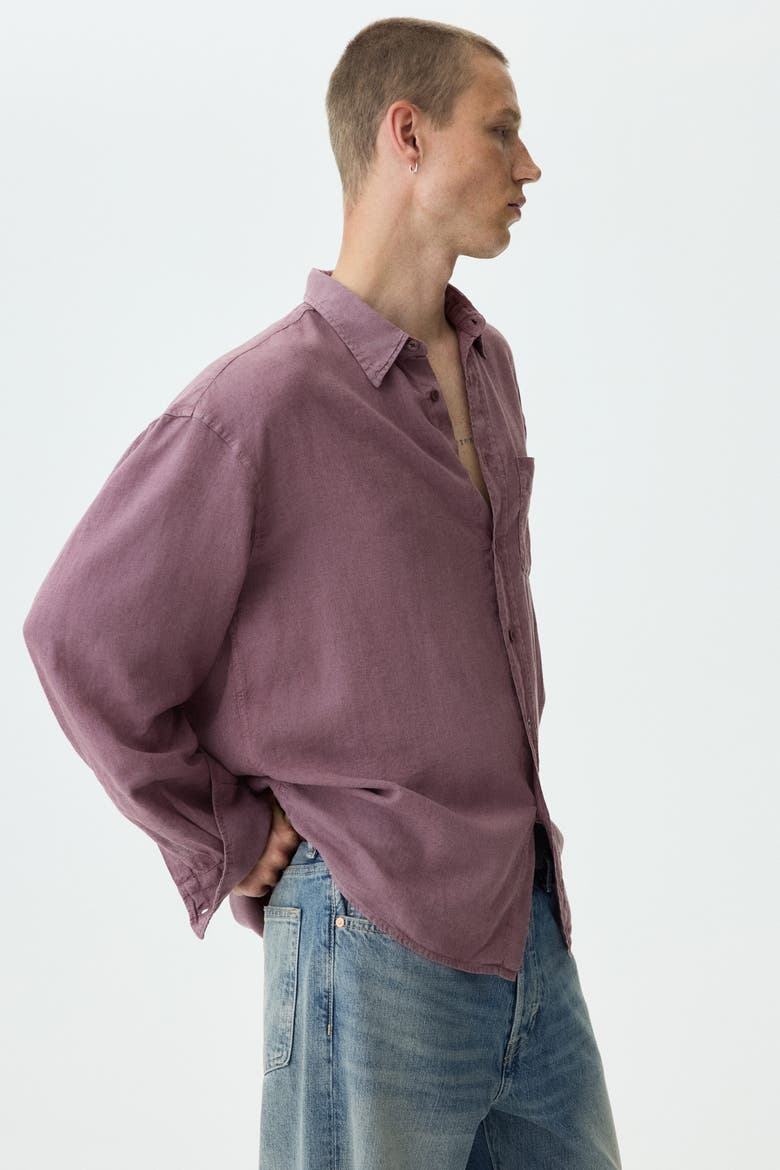 Relaxed Fit Linen-blend Shirt, Alternate, color, Dusty red