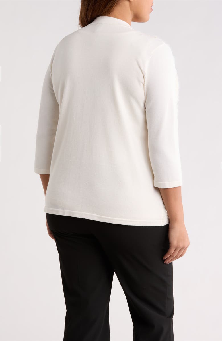 Anne Klein Kissing Front Appliqué Cardigan, Alternate, color, White Dove