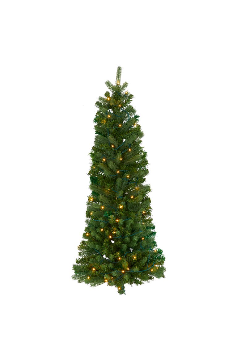 4-ft Flat Back Wall Hanging Artificial Christmas Tree with 50 Clear LED Lights, Main, color, Green