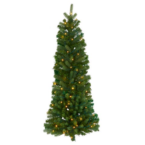 4-ft Flat Back Wall Hanging Artificial Christmas Tree with 50 Clear LED Lights