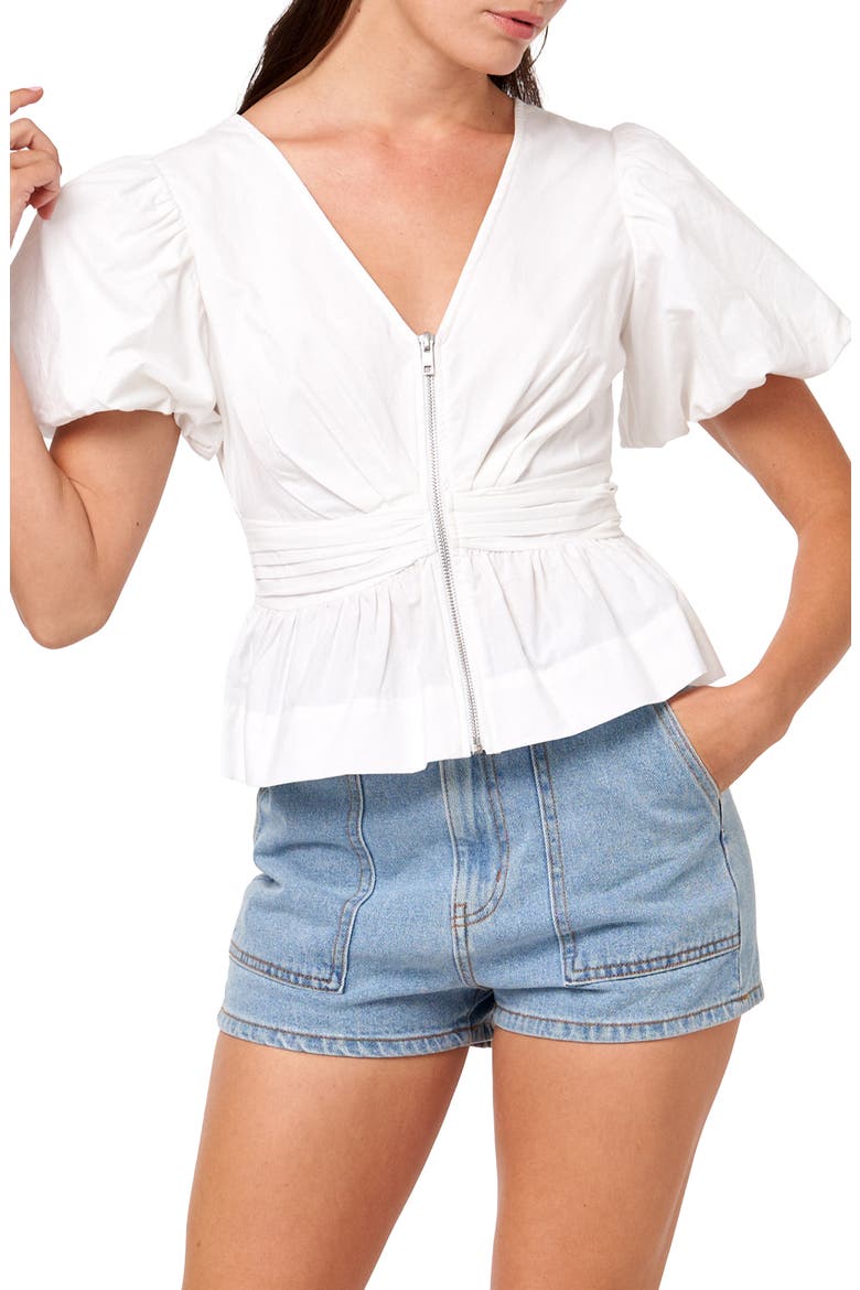 Wilma Bubble Sleeve Top, Alternate, color, WHITE