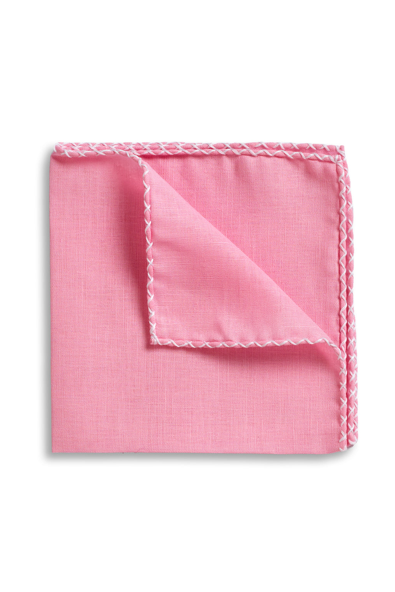 Linen Whipstitch Pocket Square, Main, color, Pink